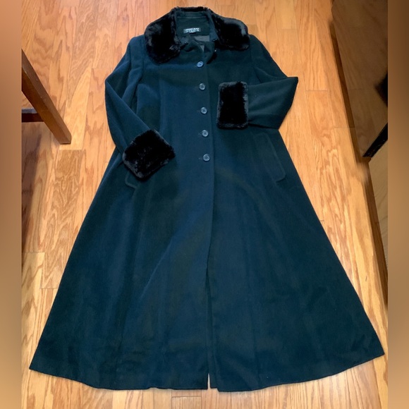 Women’s 8 SEARLE BLATT STUDIO Real Fur Trim Cashmere Full Length Coat Jacket - Picture 3 of 14